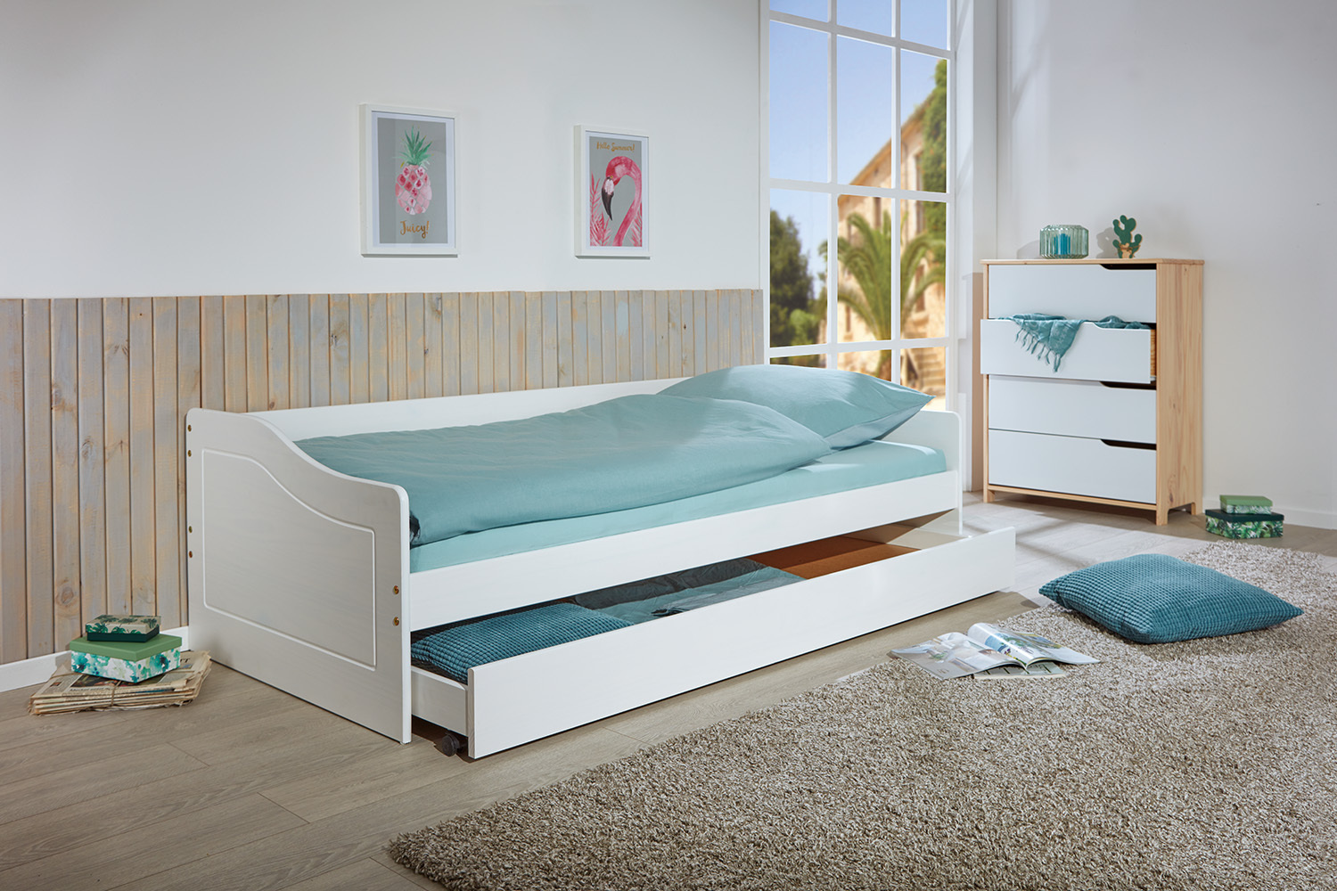 Sofabett MALTE - weiß - Massivholz - 2 Liegeflächen