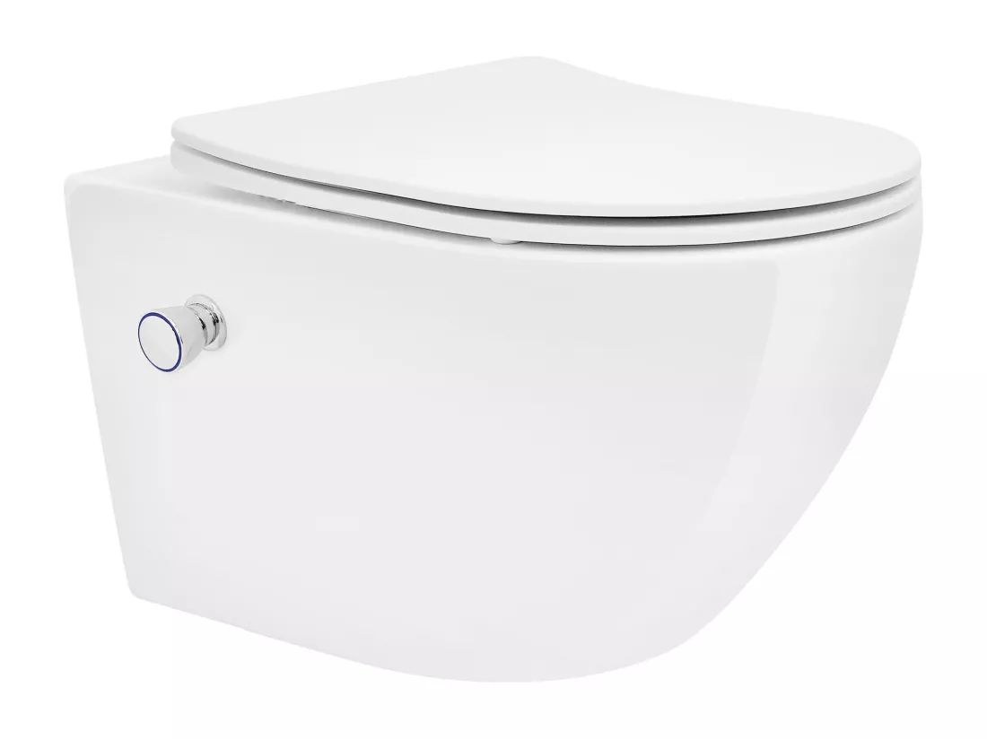 Toilette suspendu sans rebord longue blanc WC nano-revêtement pour salle de bain