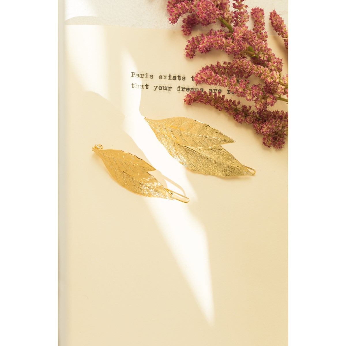 maxi barrette feuilles doré à l'or fin - THALIE