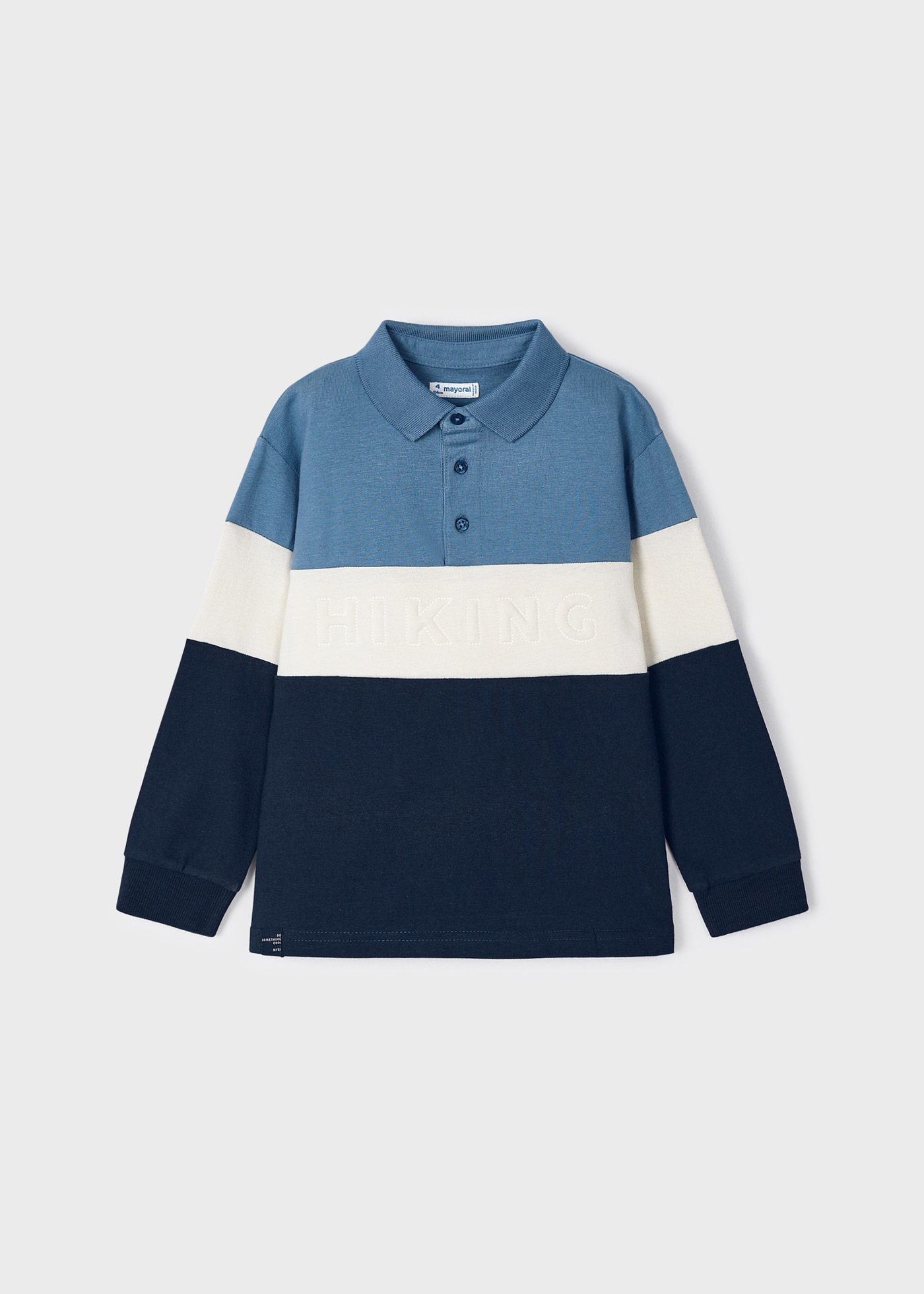 Polo infantil Better Cotton com blocos de cores