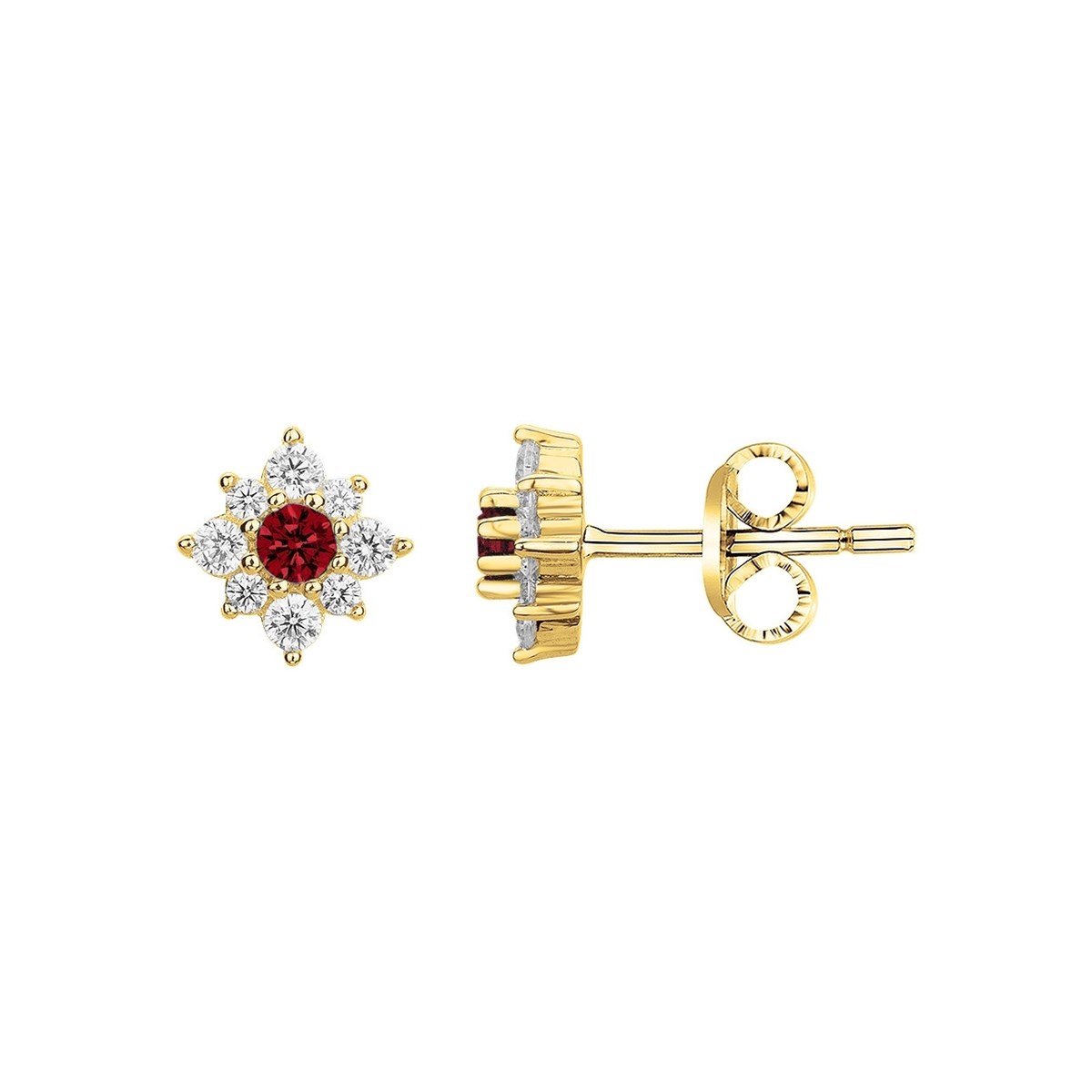 Boucles d'oreilles clous en Plaqué Or avec spinelle rouge rubis