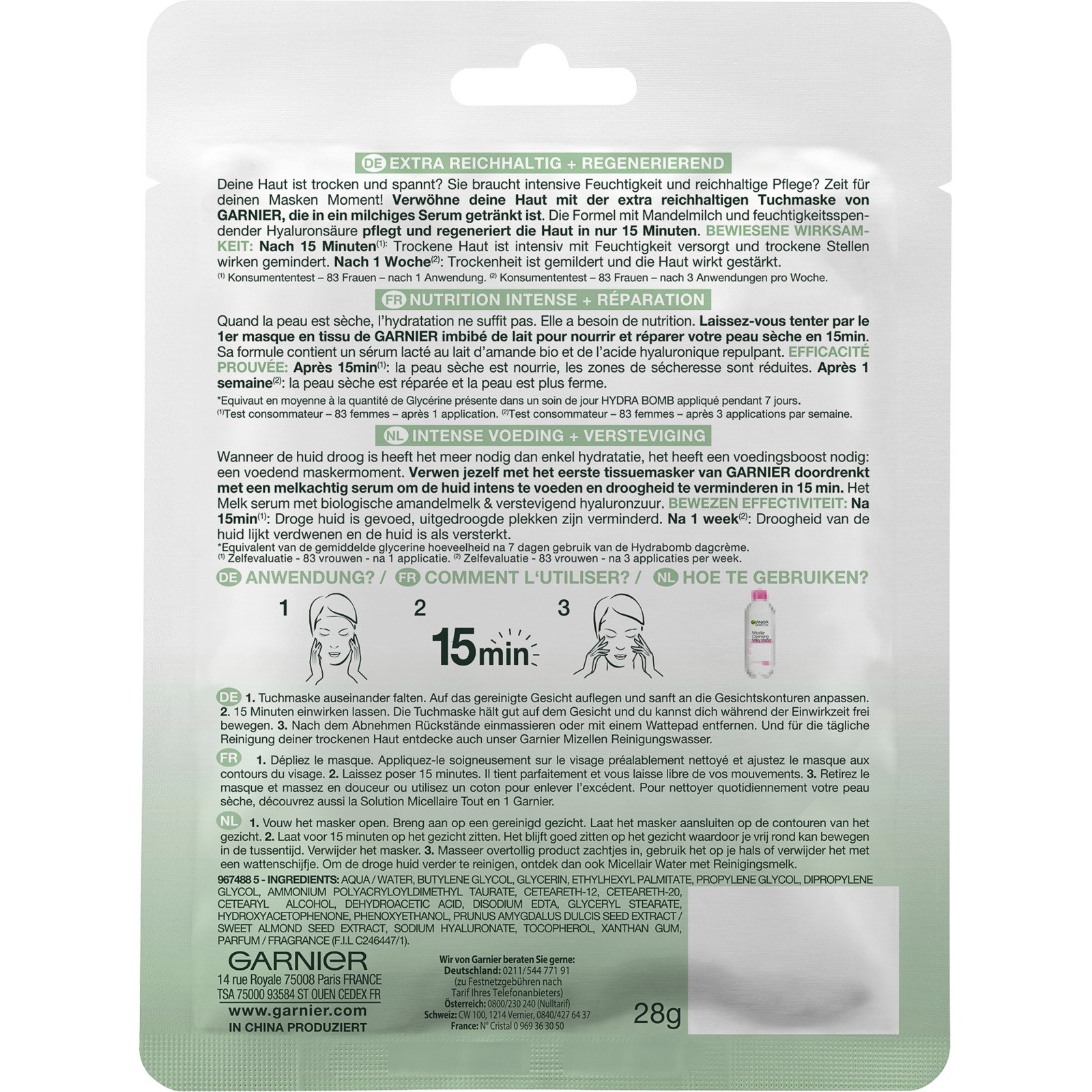 Garnier SkinActive Nutri Bomb Pflege-Milch-Tuchmaske Kokos