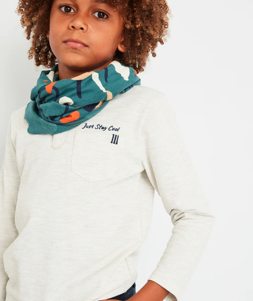 T-SHIRT GARÇON EN COTON GRIS CHINÉ AVEC COL MAO