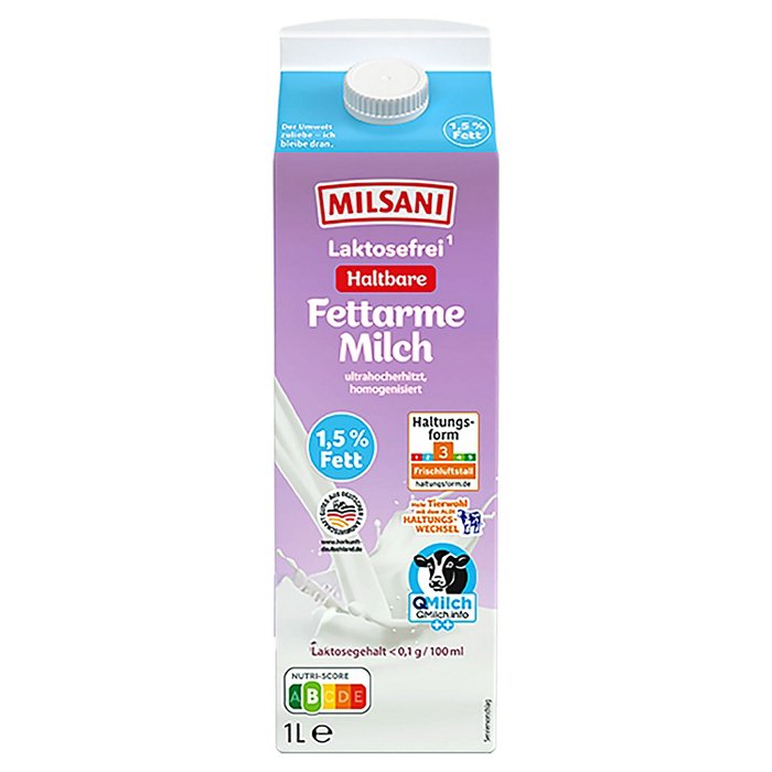 MILSANI H-Milch 1,5 % 1 l, Lactosefrei - fettarm