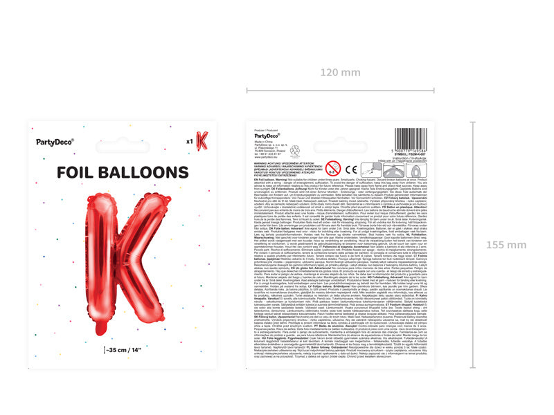 Folie Ballon Letter K Rood Leeg 35cm