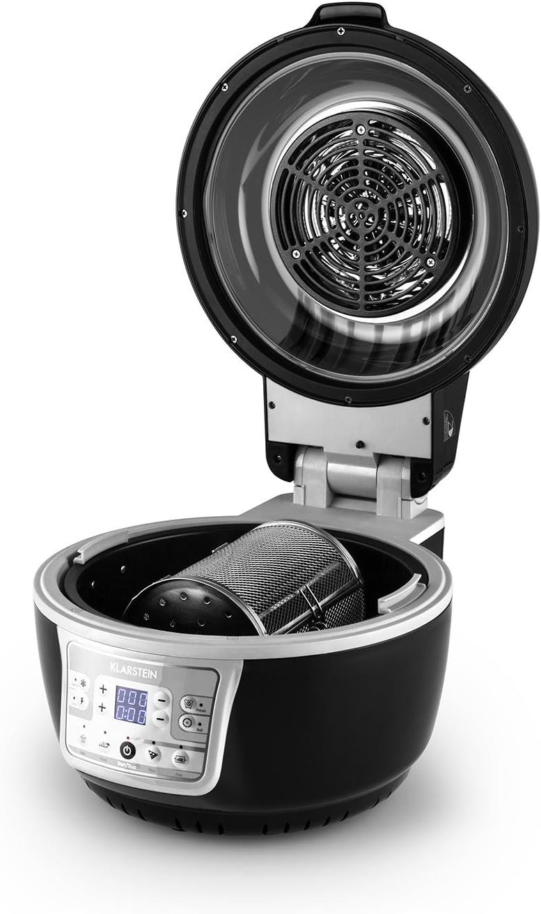 Klarstein VitAir Turbo Heißluftfritteuse - 1400 Watt Heissluftfriteuse, Airfryer mit 9 Liter Garraum, 50 bis 230°C, Timer, Halogen-Infrarot-Heizelement, Kuppel-Design, schwarz-grau