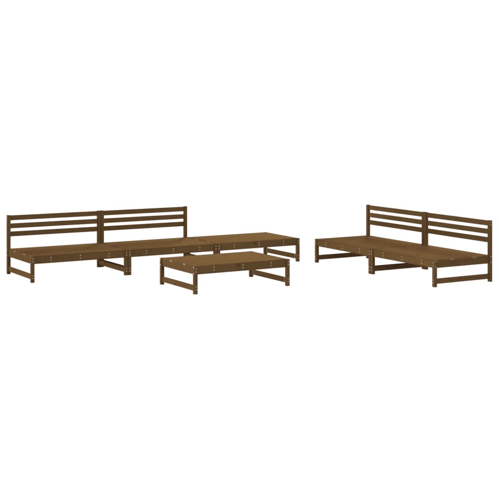 Salon de jardin 6 pcs marron miel bois de pin massif