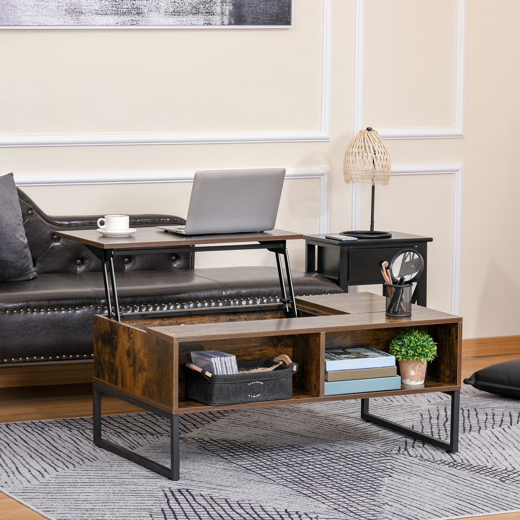 HOMCOM Couchtisch mit höhenverstellbarer Ablage braun 100 x 60 x 40 cm (BxTxH)