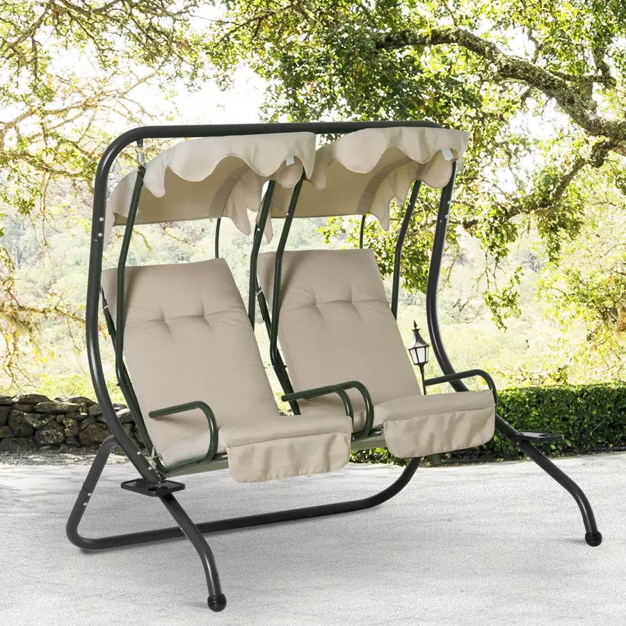 Outsunny Gartenschaukel mit Sonnendach beige