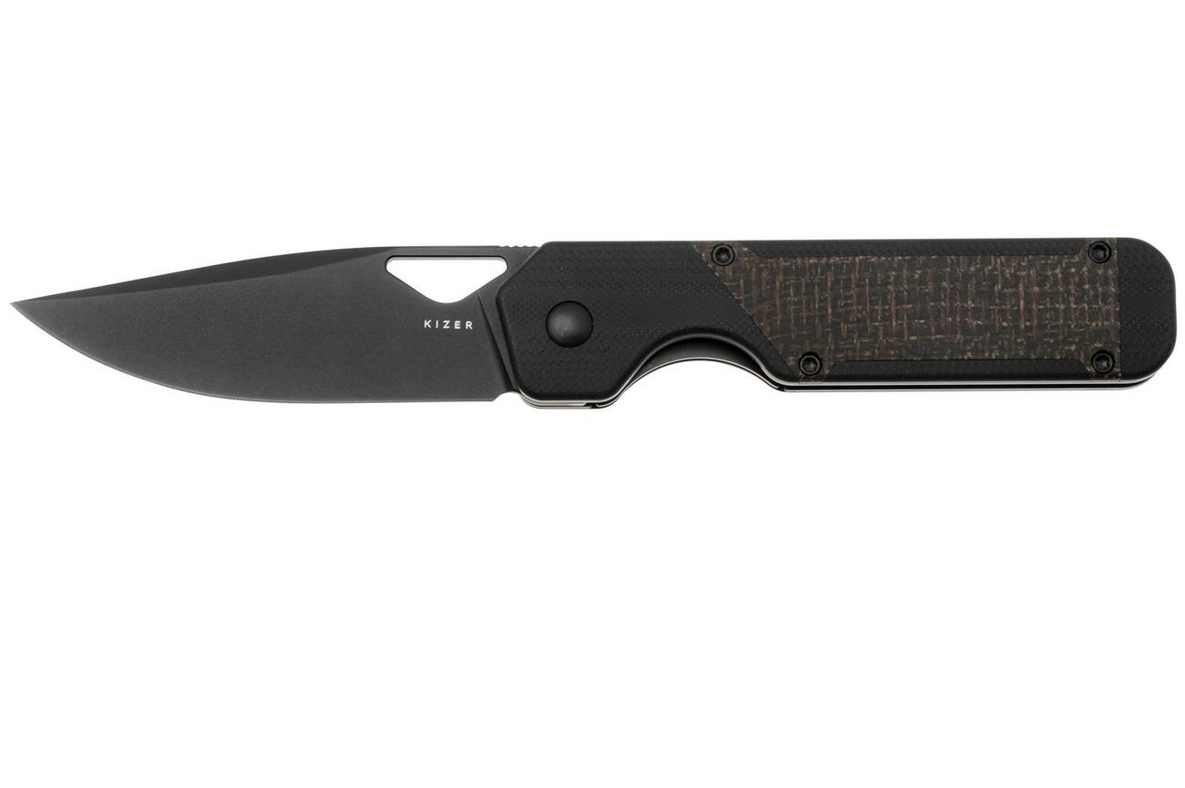 Kizer Vanguard Militaw V3634A1 Liner Lock, Black Nitro-V, Black G10, Burlap Micarta Inlay, zakmes, Jonathan Styles design