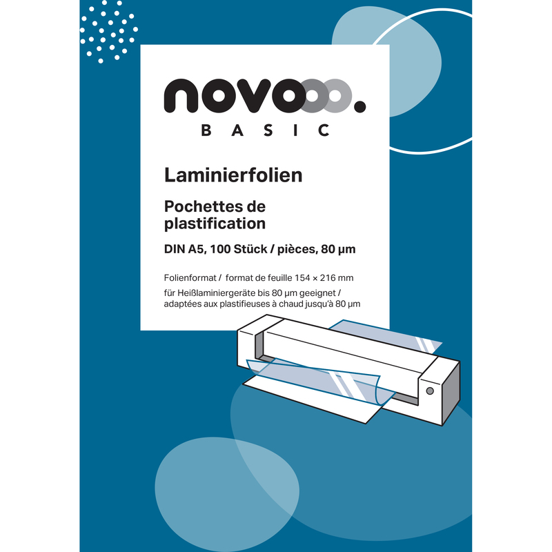 novooo Laminierfolien Basic, A5, 80 mic, glanz, 100 Stück