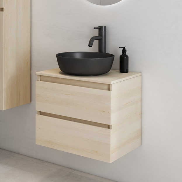 Fontana Proma badkamermeubel 60cm met zwarte waskom en LED spiegel beach eiken