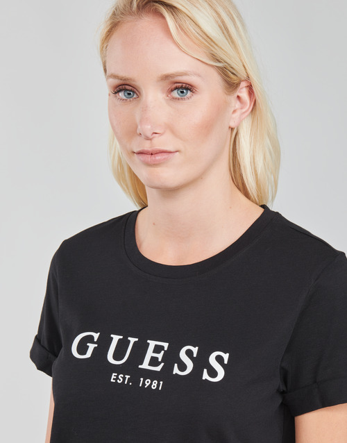 Guess - ES SS GUESS 1981 ROLL CUFF TEE - Noir