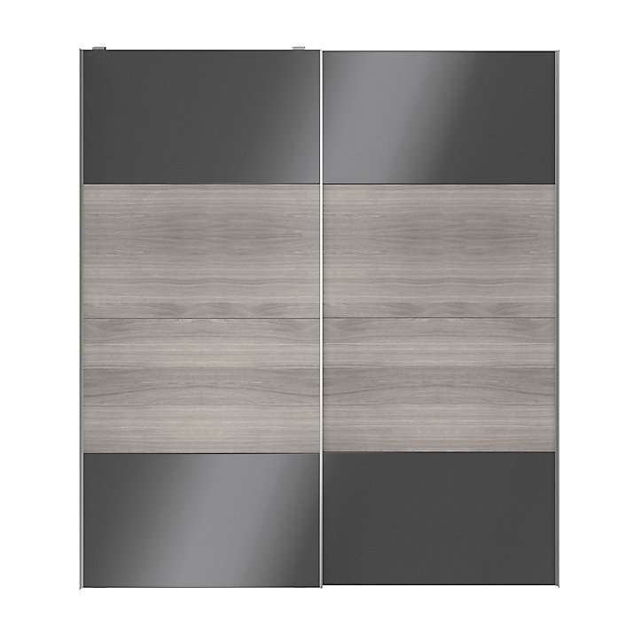 Portes de placard coulissantes 2 vantaux panneaux anthracite brillants et effet chêne grisé GoodHome Atomia H. 225 x L. 200 x ép. 5,5 cm