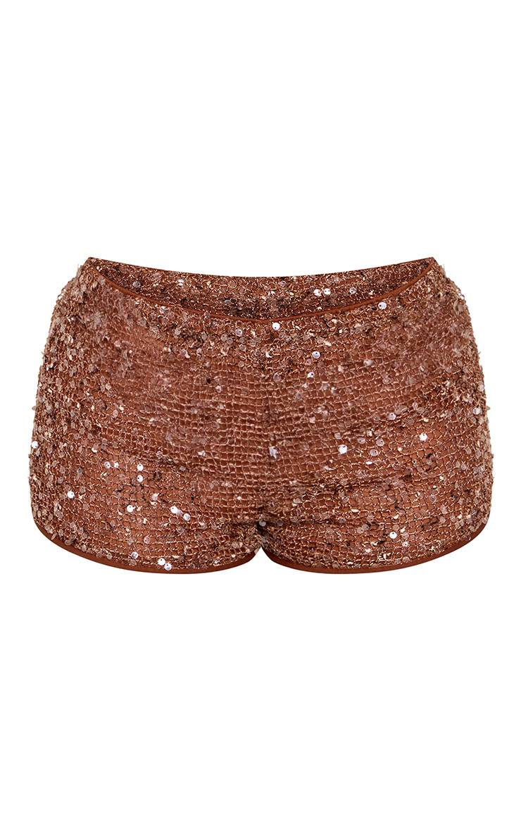Chocolat Short Taille Basse À Sequins Texturés Petite - Ensemble Coordonné