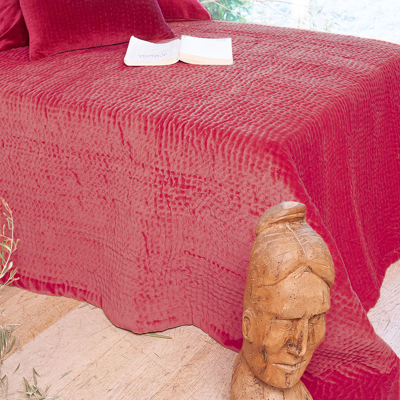 En Fil d'Indienne Courtepoint Vague velours terracotta - 160x160 cm