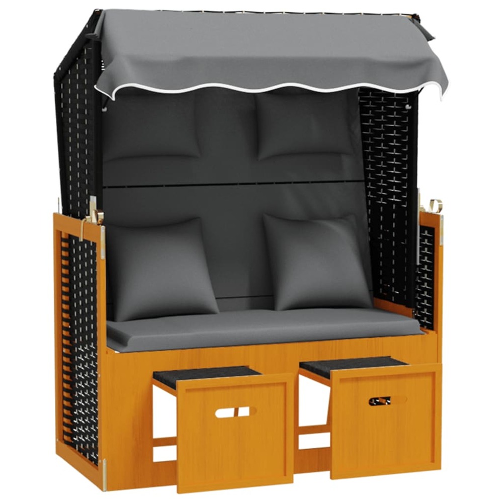 Strandkorb avec coussin résine tressée bois solide anthracite