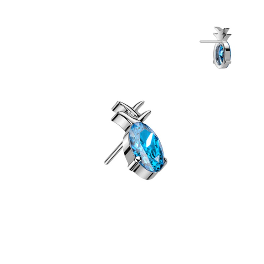 Mehrzweck Aufsatz für Piercing mit Einsteckverschluss G23 Titan Ananas mit Strass Stein - Silber / Blau