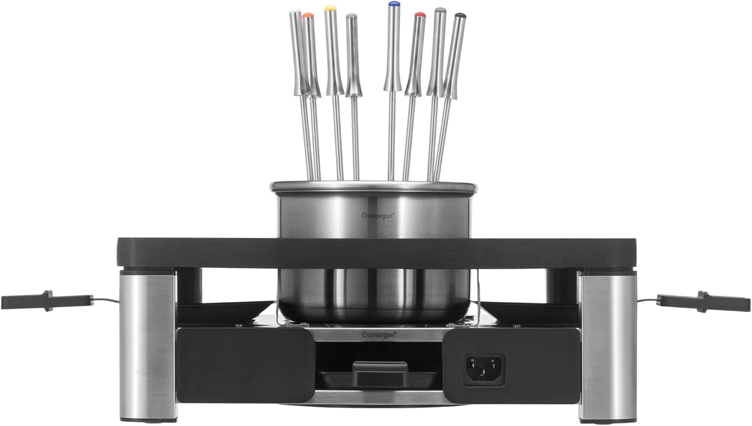 WMF Lumero 3in1 Gourmet Station – elektrisches Raclette, Fondue und Grill für 8 Personen, aus Edelstahl matt, mit Temperaturregulierung und LED-Beleuchtung – platzsparendes Design für stilvolle Abende