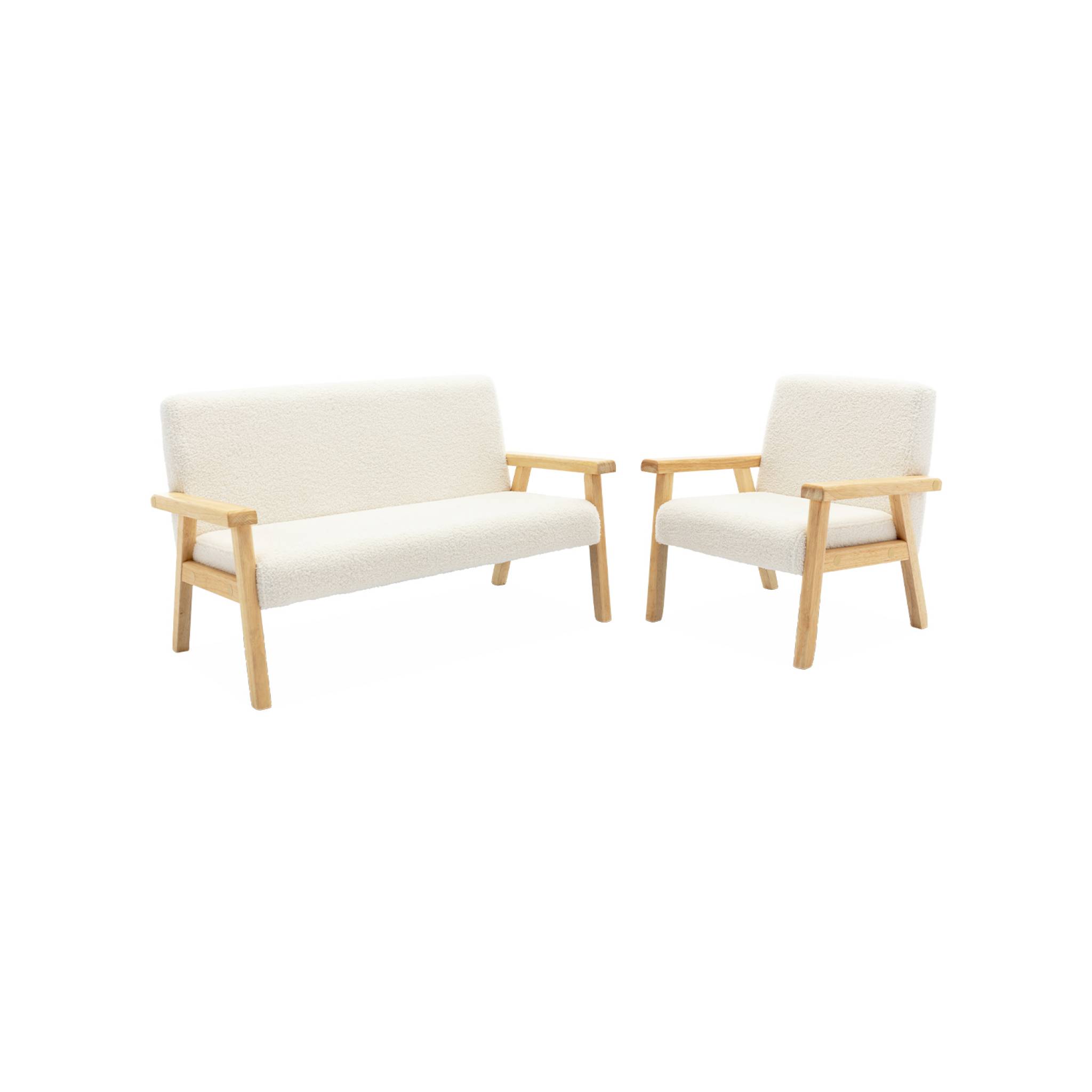 Banquette canapé enfant en bois et tissu bouclette. Isak. L 84 x p 43.5 x h 50cm