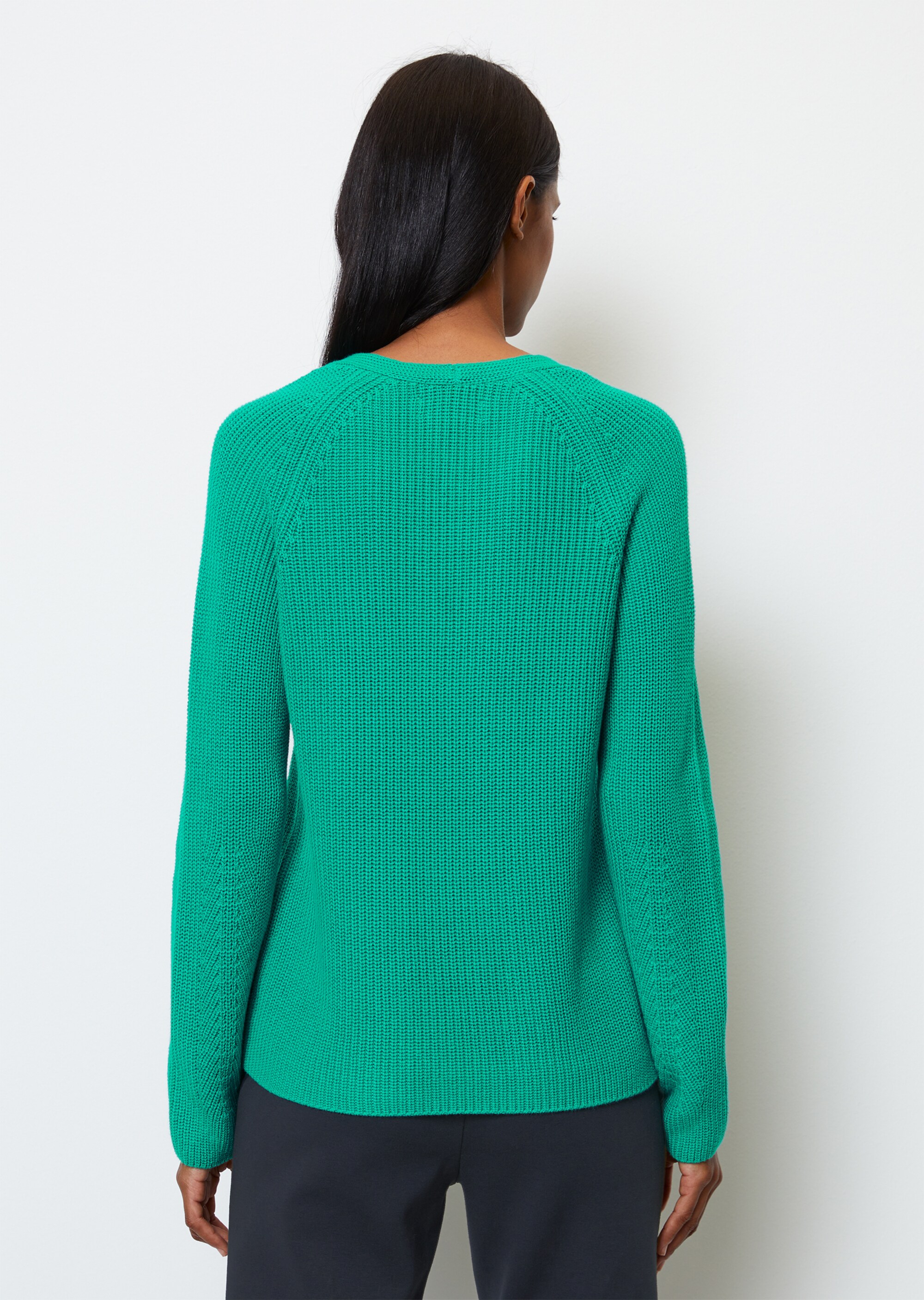 V-Neck-Strickpullover relaxedaus schwerem Baumwoll-Garn