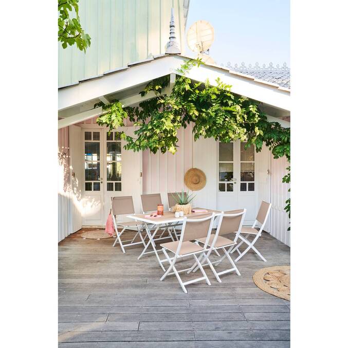 Lot de 4 chaises de jardin pliantes ESSENTIA Lin & Blanc