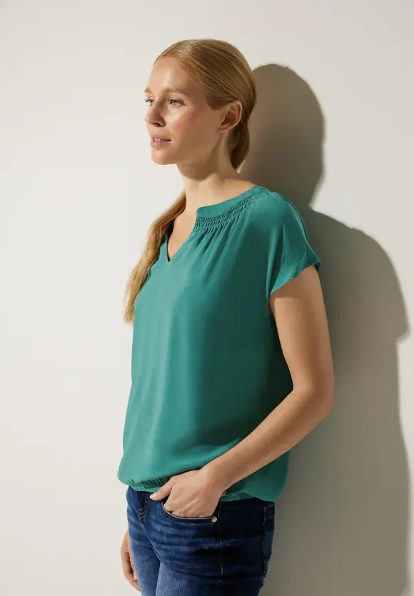 Viskosebluse mit Elastiksaum - lagoon green