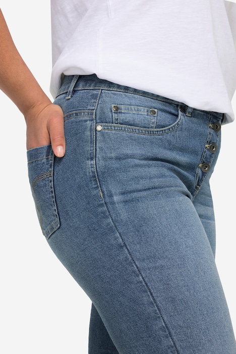 3/4-Jeans, 5-Pocket, Verschluss mit sichtbaren Knöpfen