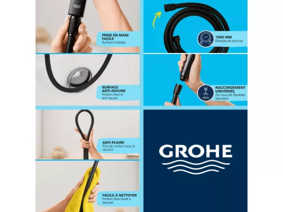 Flexible de douche GROHE VitalioFlex Trend 1500 mm noir mat
