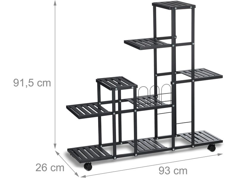 relaxdays Pflanzenständer mit Rollen 91.5 cm, Schwarz Pflanzenregal
