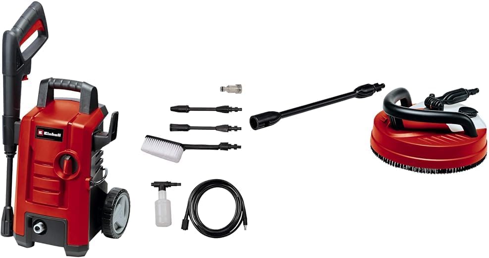 Einhell Hochdruckreiniger TC-HP 130 (1.500 Watt, max. 130 bar, modulares Quick-Couple-System, inkl. Hochdruckschlauch, Pistole, Lanze, div. Düsen, Bürste, Flächenreiniger, Sprühmittelbehälter)