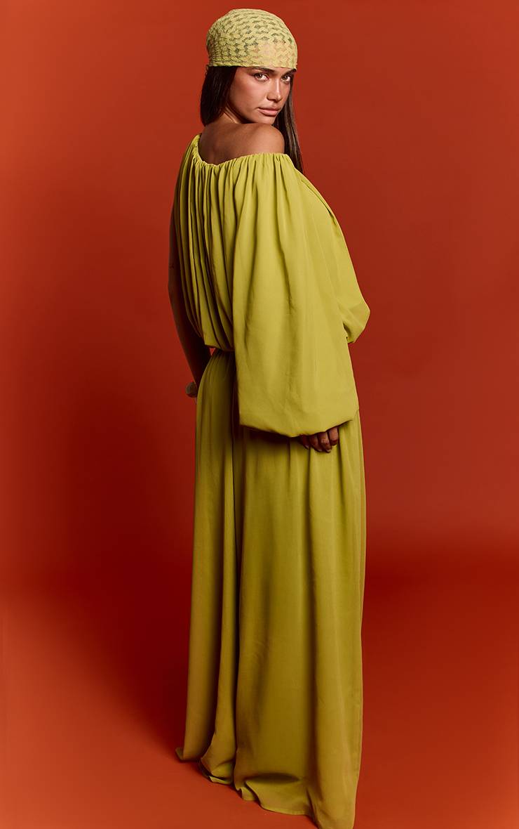 Vert Ensemble Coordonné Pantalon Large En Mousseline Avec Taille Froncée