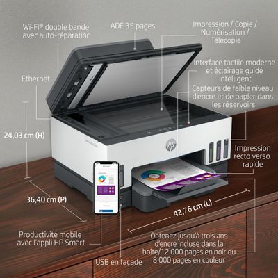 HP Smart Tank 7605 All-in-One - imprimante multifonction jet d'encre couleur A4 - Wifi, Bluetooth, USB