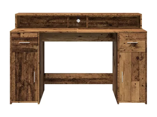 Bureau avec lumières LED vieux bois bois d'ingénierie