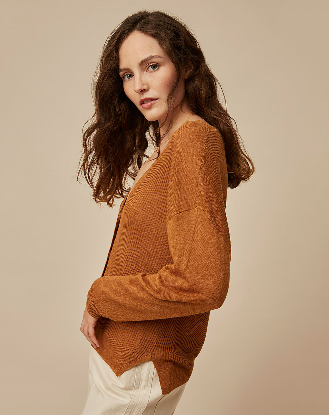 Harris Wilson Gilet 100% Lin Theory noisette