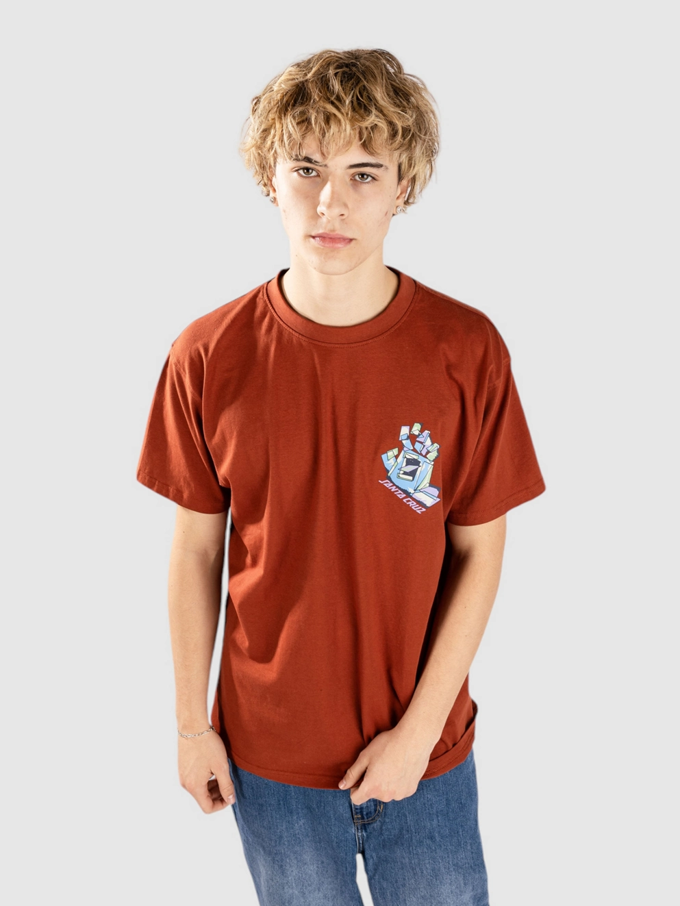 Santa Cruz Screaming Scratched Hand Strip T-Shirt burnt sienna