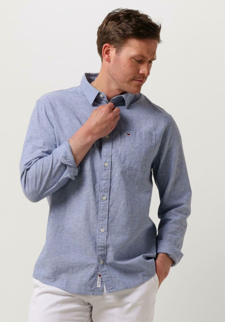 TOMMY JEANS blauwe tommy jeans casual overhemd tjm reg linen blend shirt