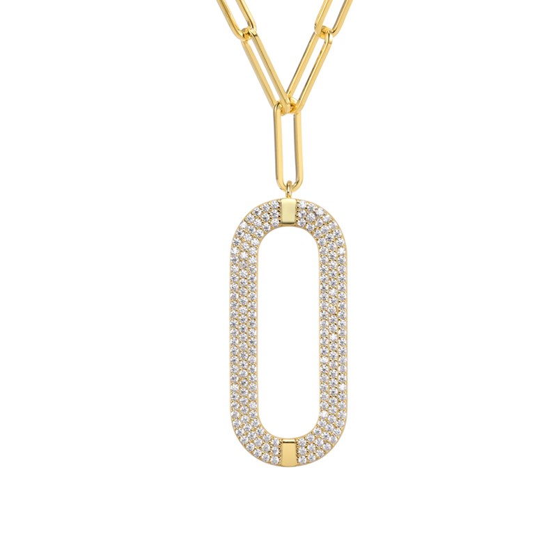 Collier Argent Doré Ovale Sertie De Zirconiums Blanc
