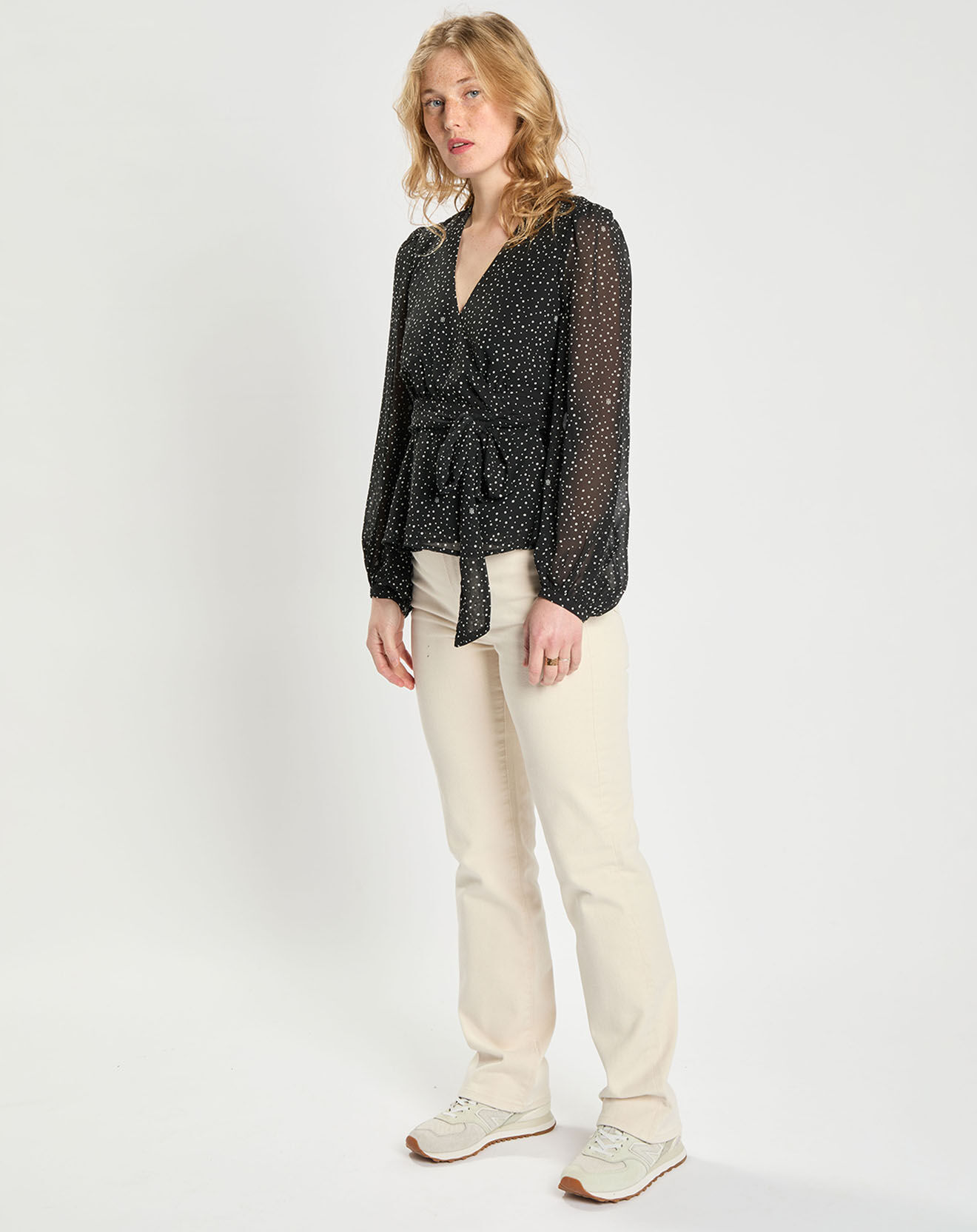 Tommy Hilfiger Top en crêpe Georgette Wrap imprimé noir/blanc