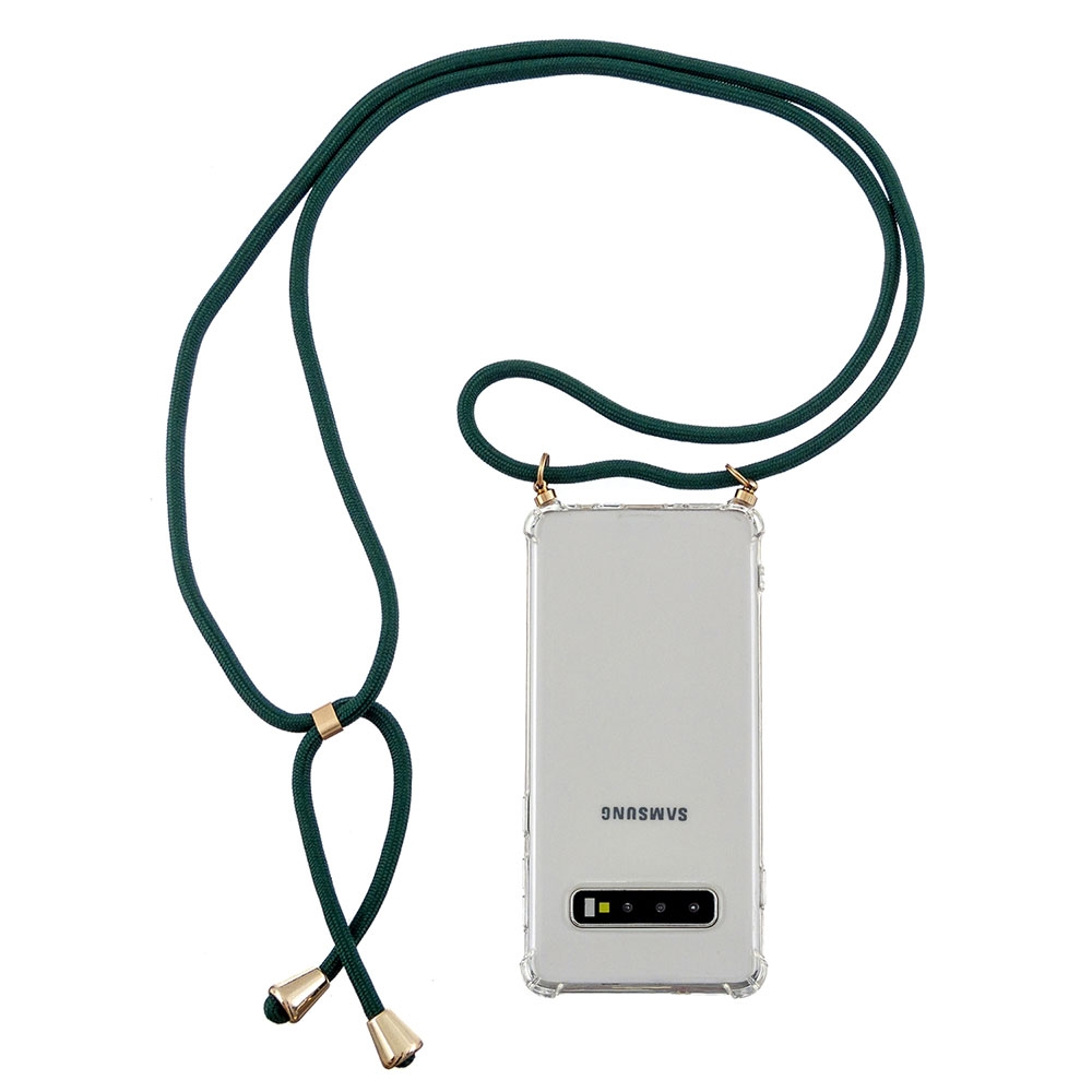 Samsung Galaxy S10 Necklace Gummi Hülle Air Cushion Fallschutz   Handykette (150cm) - Grün / Gold