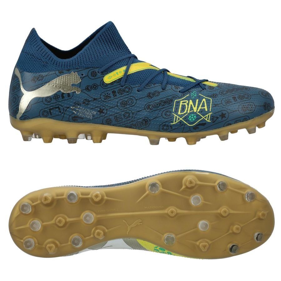 PUMA Future 7 Match MG NJR BNA - Sailing Blue/Marine Blue/Jaune/Grassy Green/Doré ÉDITION LIMITÉE
