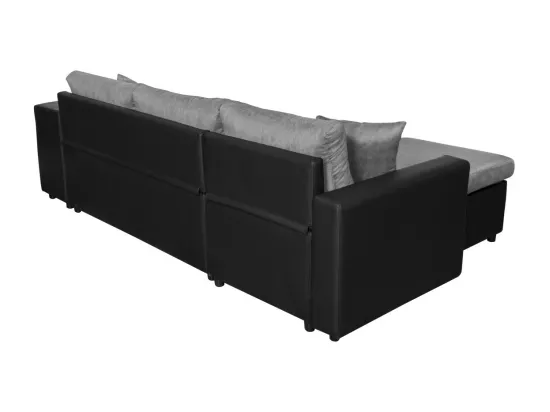 Canapé d'angle 3 places réversible Oslo avec coffre et poufs gauche en tissu et simili- Noir/Gris - L241 x P146 x H81cm - Loungitude