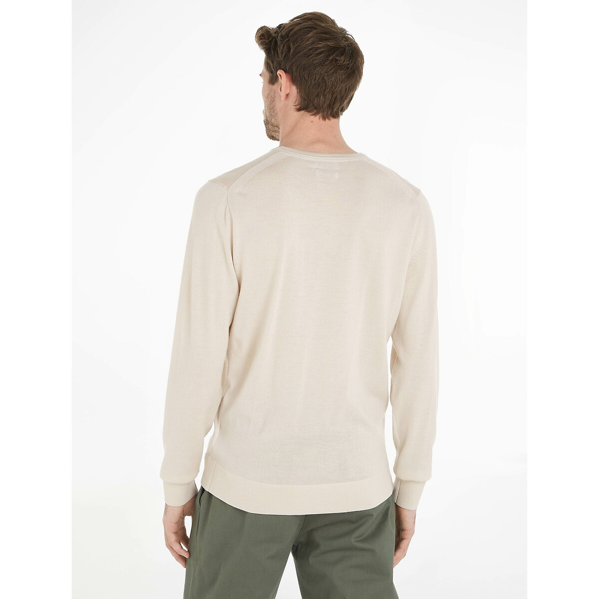 CALVIN KLEIN<br>Suéter de lã com gola redonda
