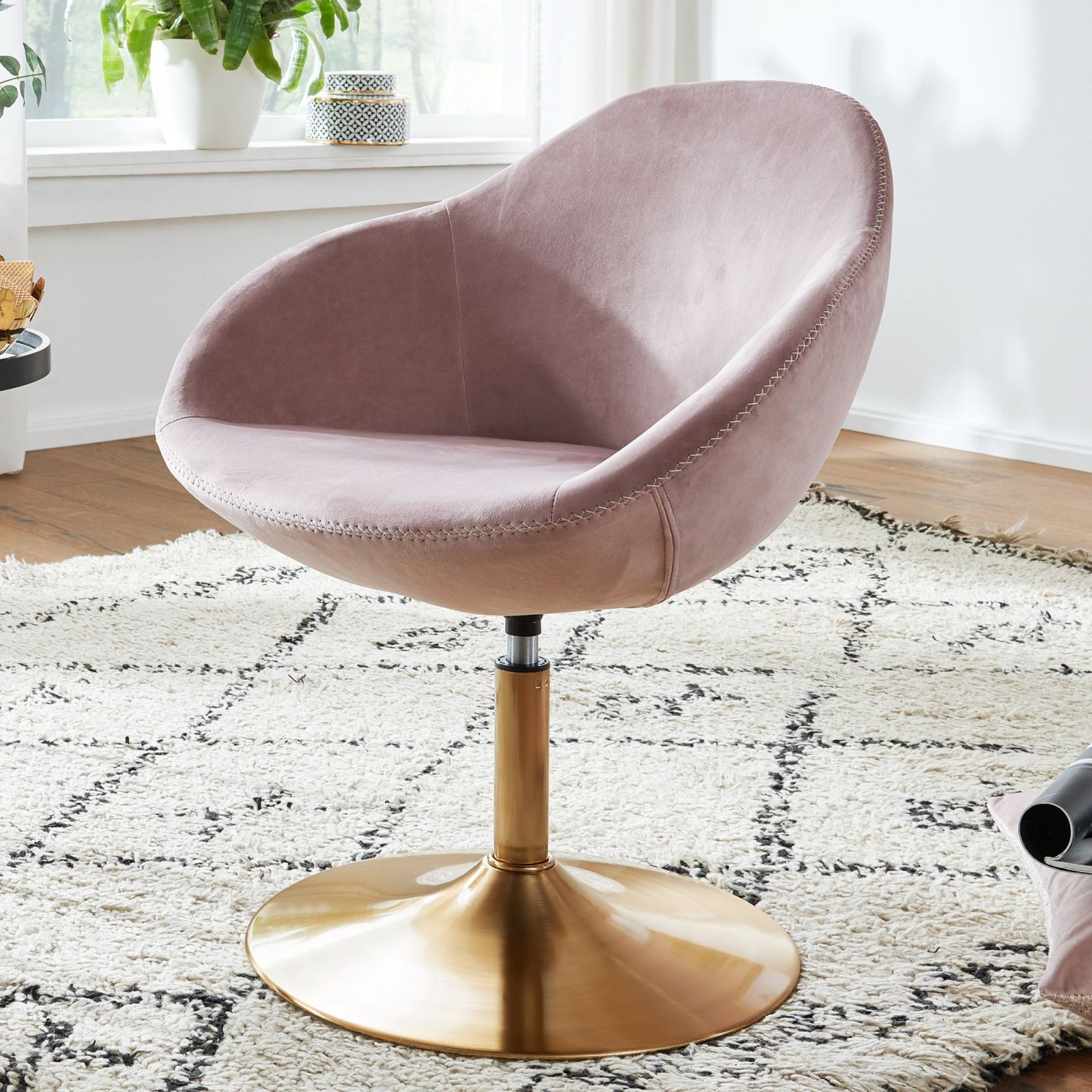 Loungesessel - rosa-gold - Samt - drehbar
