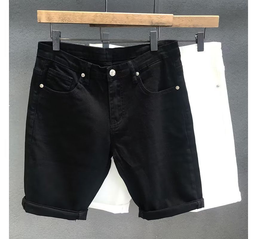 Urtishia - Hoge taille effen denim shorts