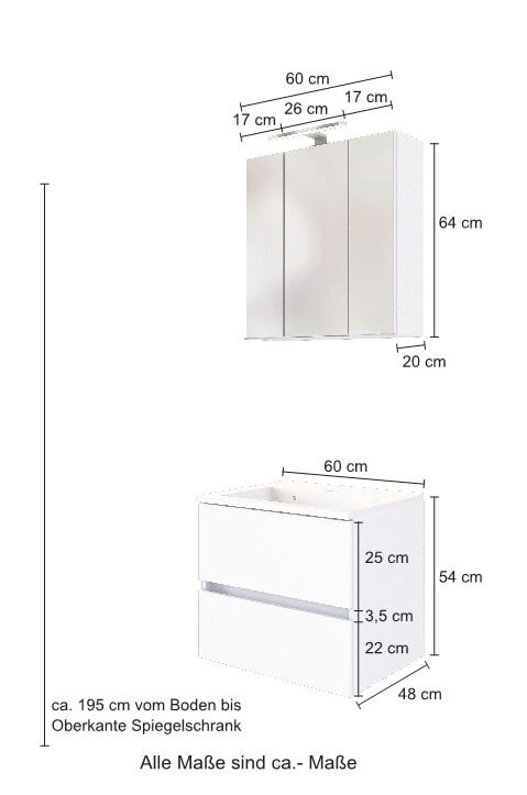 Badkombination BAABE 3-teilig 60 cm Weiß matt