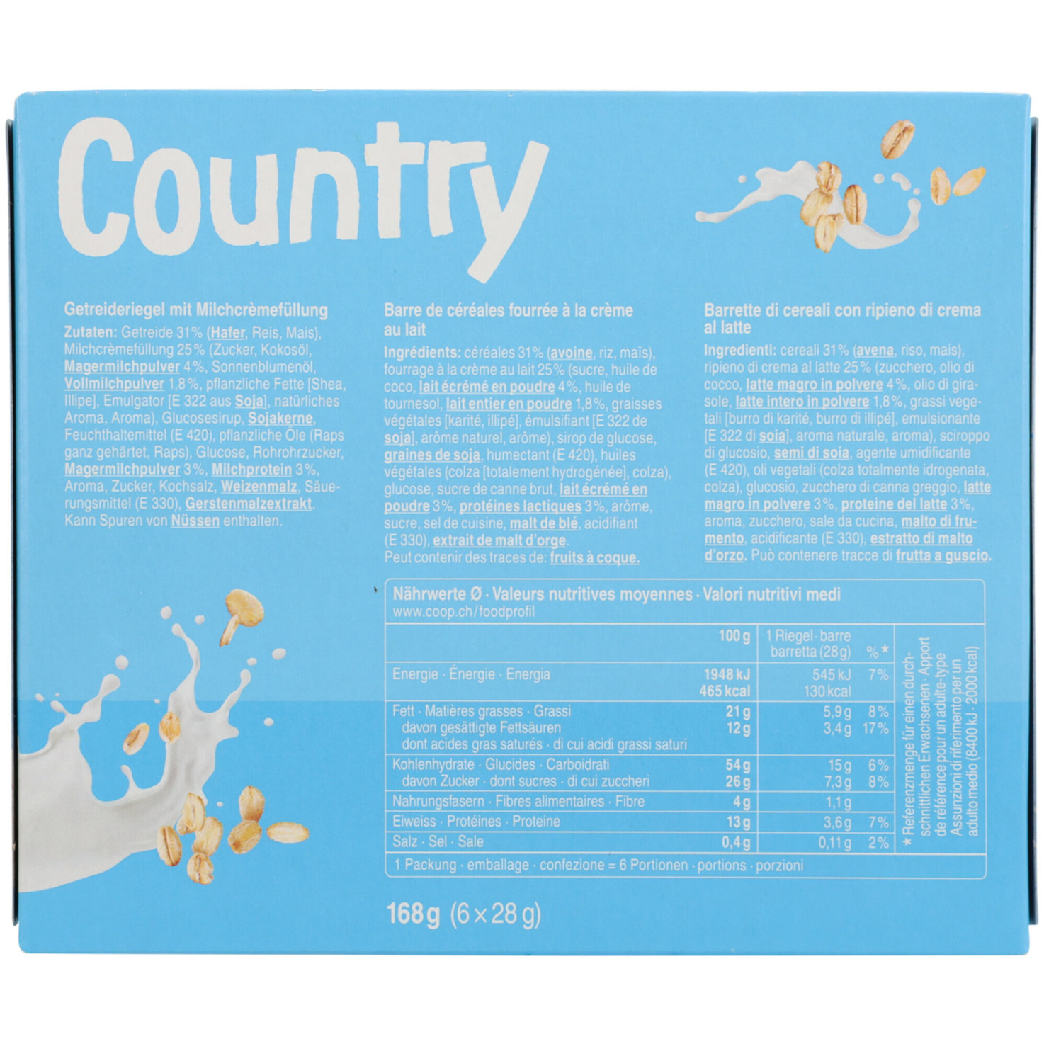 Country Riegel Milch 6x28g