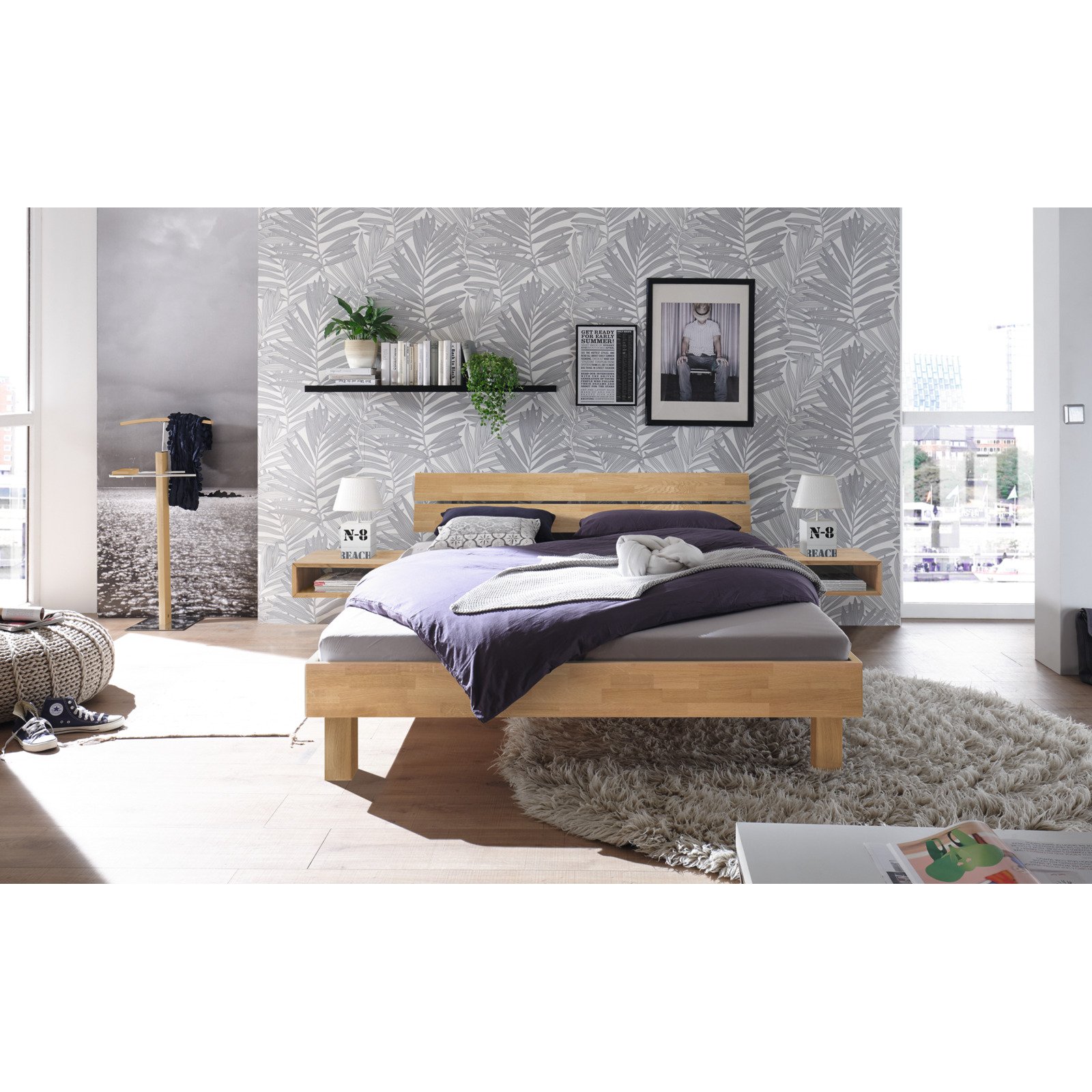 Bett Prato Eiche bianco massiv geölt 140 x 200 cm
