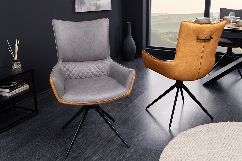 riess-ambiente Stuhl ALPINE - drehbar grau hellgrau Armlehnen schwarze Metallbeine Microfaser