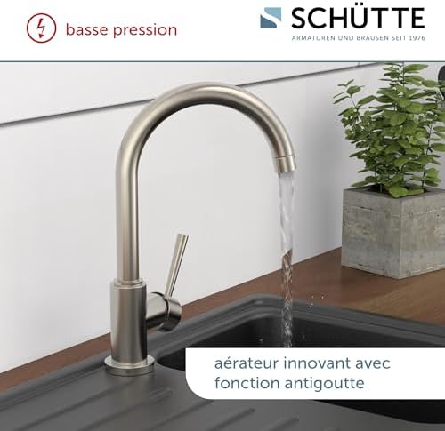 SCHÜTTE Cornwall 79161 Robinet de cuisine pivotant à 360 ° avec mitigeur monocommande Blanc : Bricolage